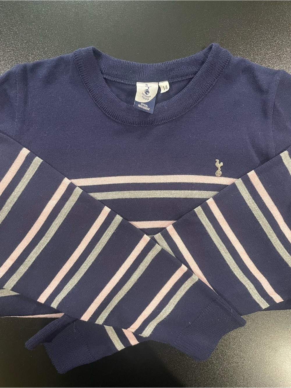 Tottenham Hotspur Navy Long Sleeve Striped Womens Sweater Fits UK 14 ⚽️ 🐓
